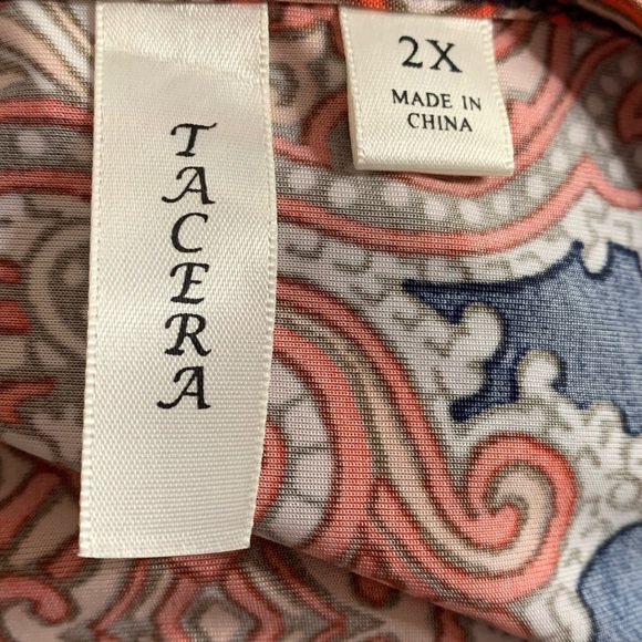 NWT TACERA Woman’s Medallion Orange Navy Blue Dress Sheer Winged Sleeves 2X - Picture 9 of 15